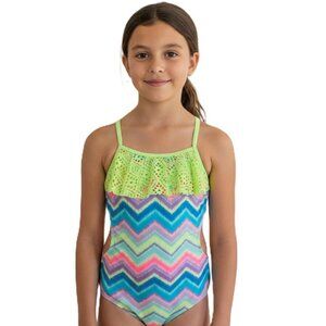 Angel Beach One Piece Cut Out Swimsuit Chevron Multicolor Chevron Size 10